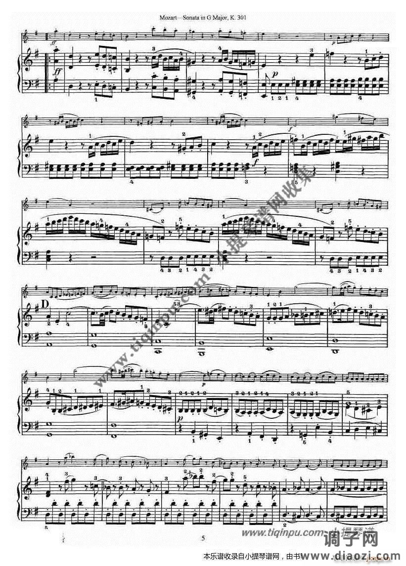 莫扎特小提琴奏鸣曲G大调（k 301）钢伴谱