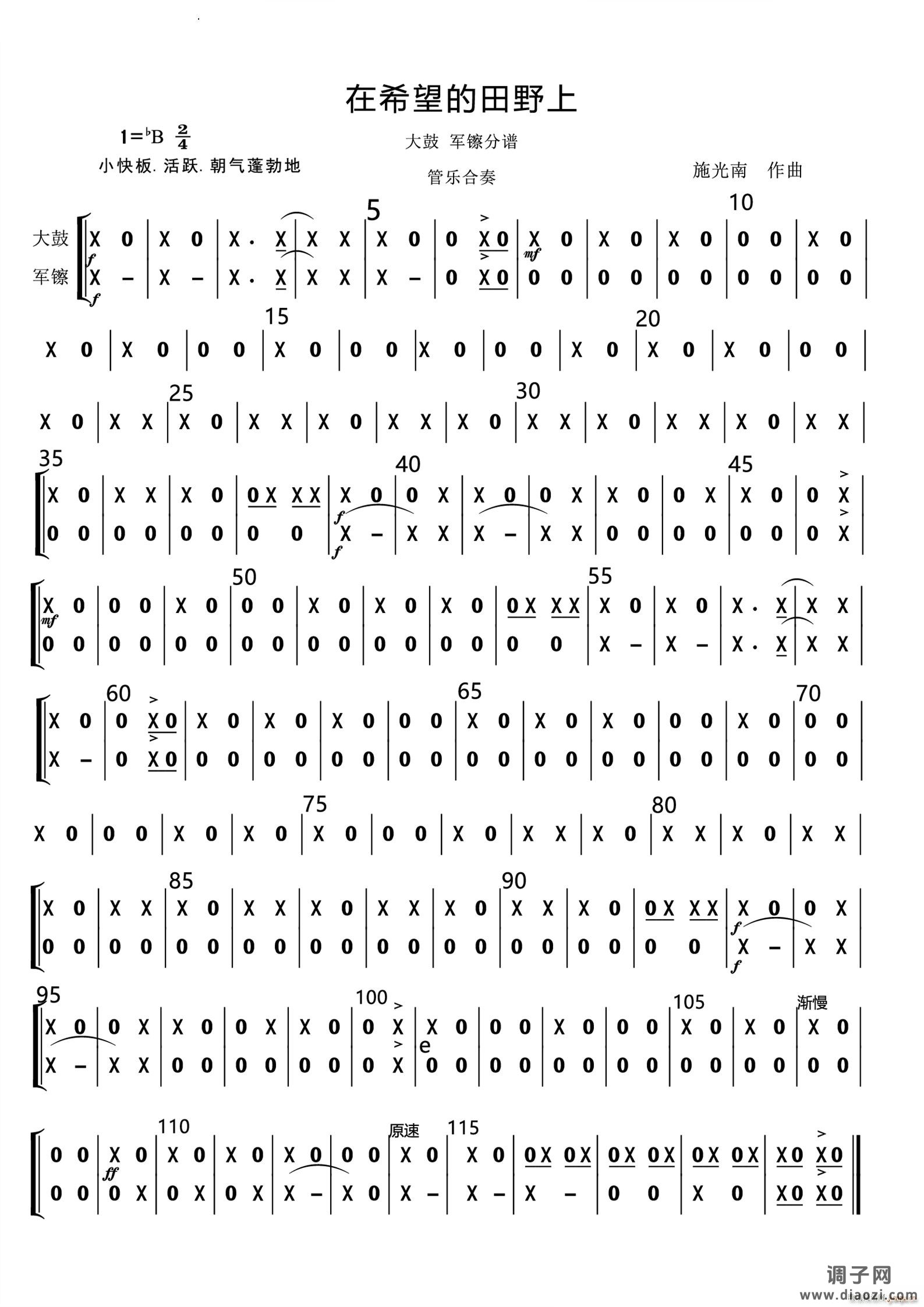 在希望的田野上管乐合奏总谱和分谱