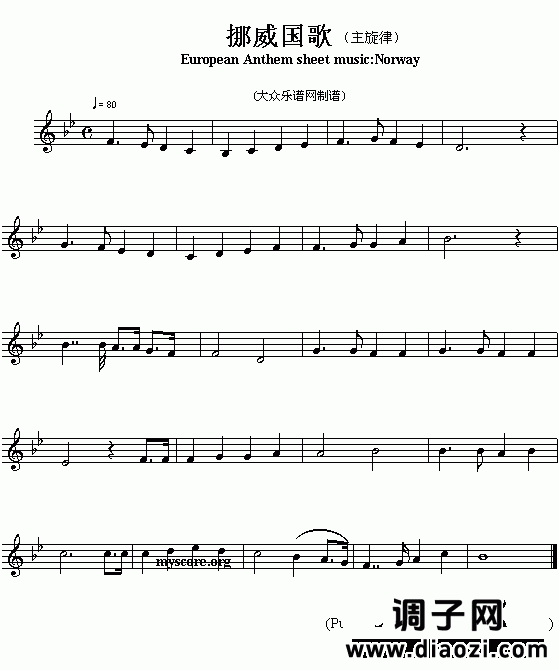 欧洲各国国歌曲谱：挪威（European Anthem sheet music:Norway）