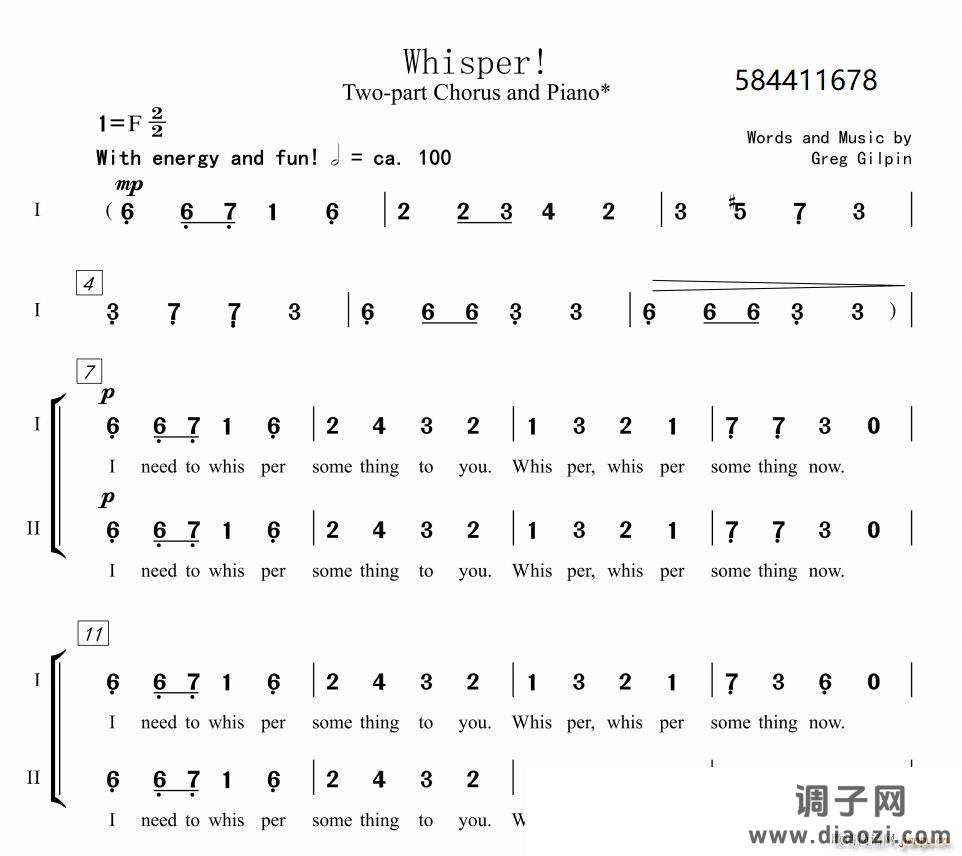 Whisper耳语二声部合唱谱