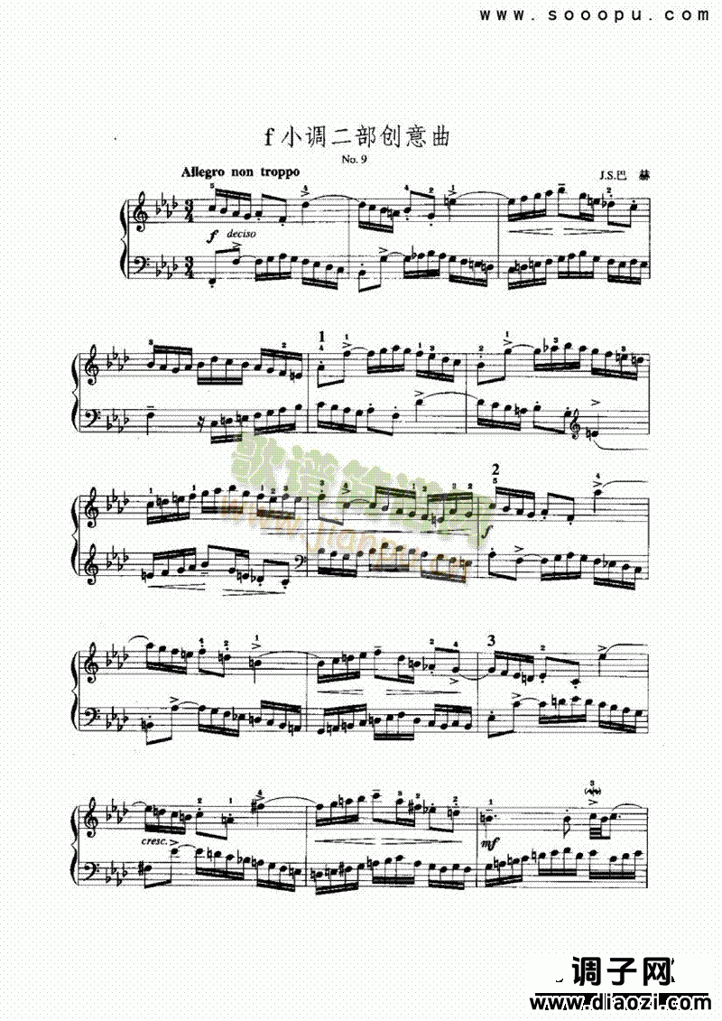 f小调二部创意曲 键盘类 手风琴
