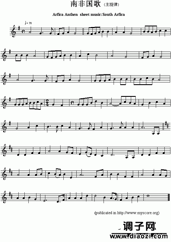 非洲各国国歌：南非（Arfica Anthem sheet musec:South Arfica）