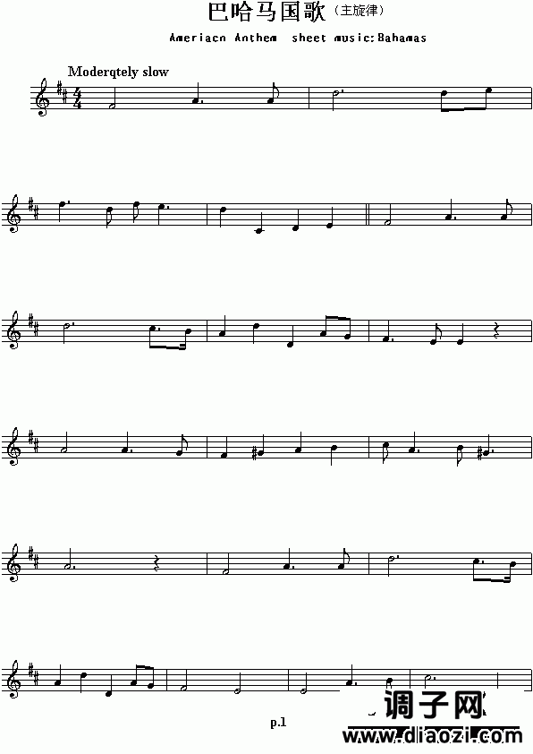 各国国歌：巴哈马（Ameriacn Anthem sheet music:Bahamas）
