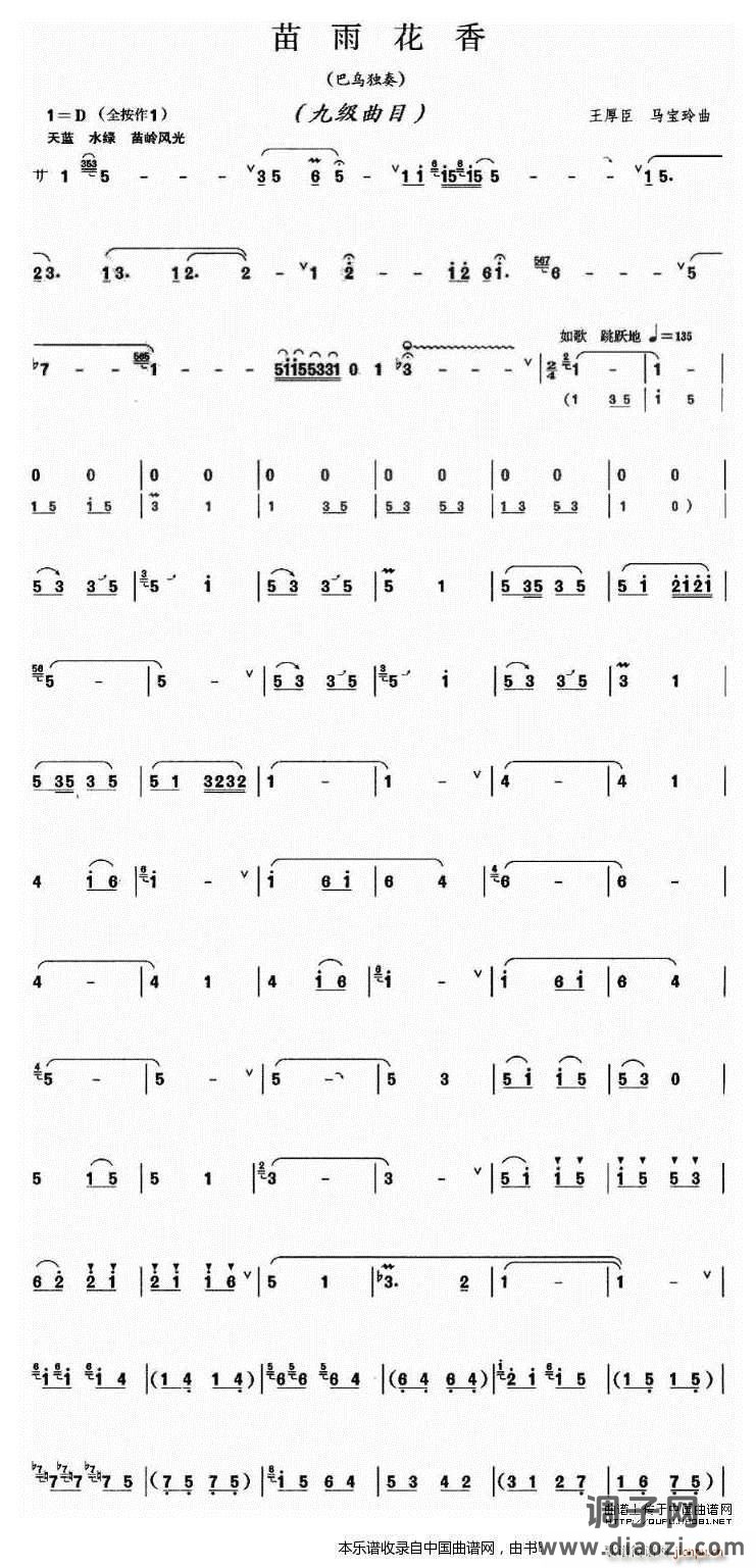 苗雨花香（巴乌谱）