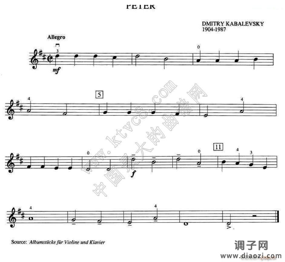 Dmitry Kabalevsky Peter（加拿大小提琴考级 预备级）