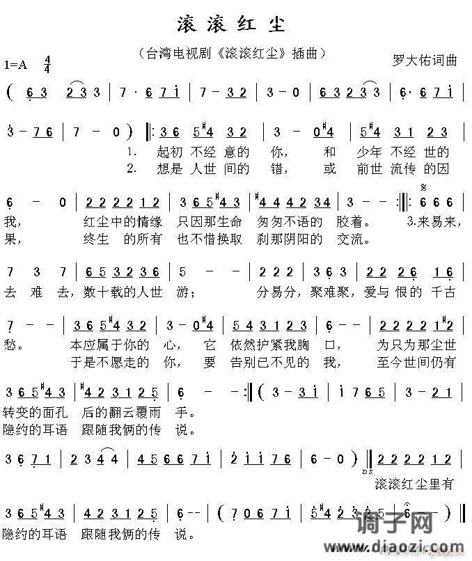 电子琴演奏《滚滚红尘》C调伴奏