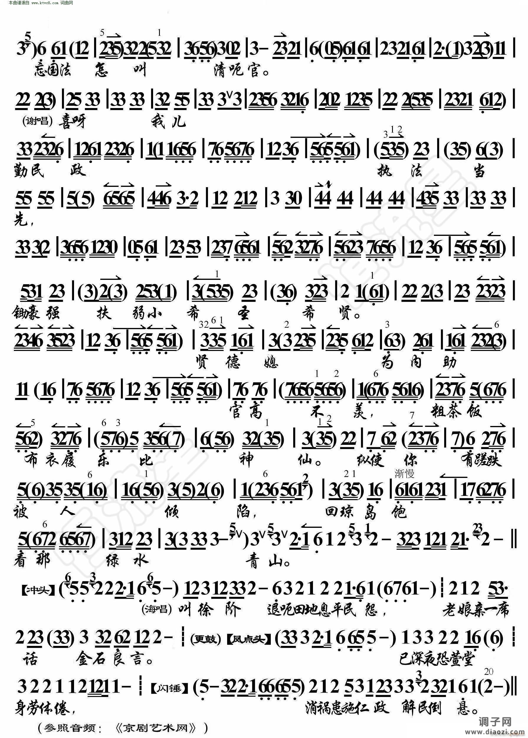 海瑞罢官 老人家你随我饱经忧患(京胡伴奏谱)