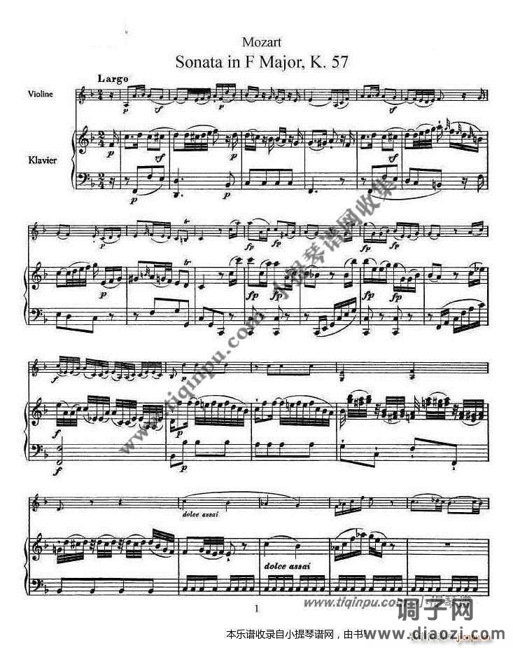 莫扎特小提琴奏鸣曲F大调（k 57）钢伴谱