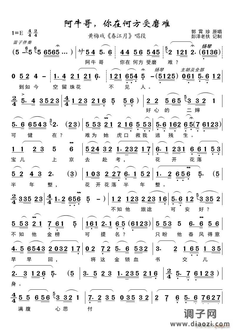 阿牛哥 你在何方受磨难(黄梅戏《春江月》唱段)