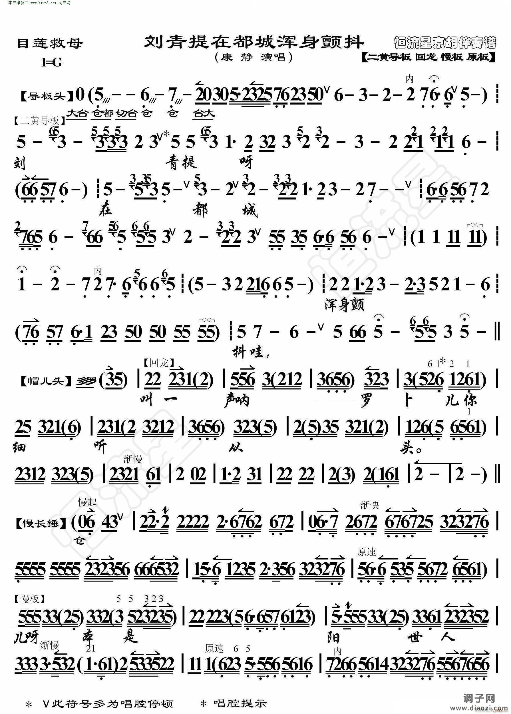 目莲救母 刘清提在都城浑身颤抖( 京胡伴奏谱 )