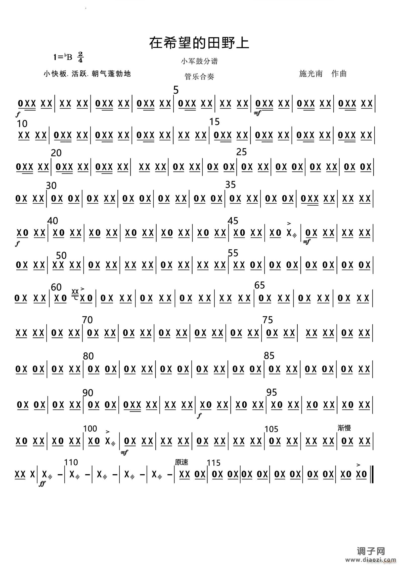 在希望的田野上管乐合奏总谱和分谱