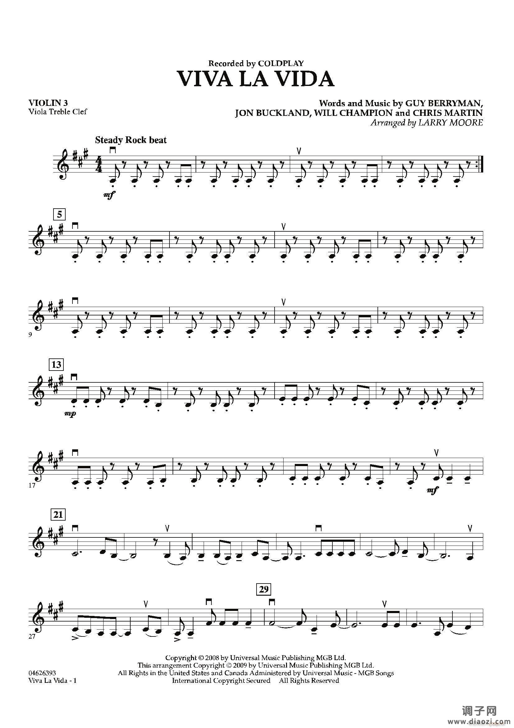 VIVA LA VIDA(第三小提琴分谱)