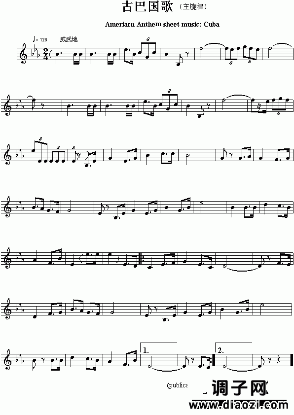 各国国歌：古巴（Ameriacn Anthem sheet music:Cuba）
