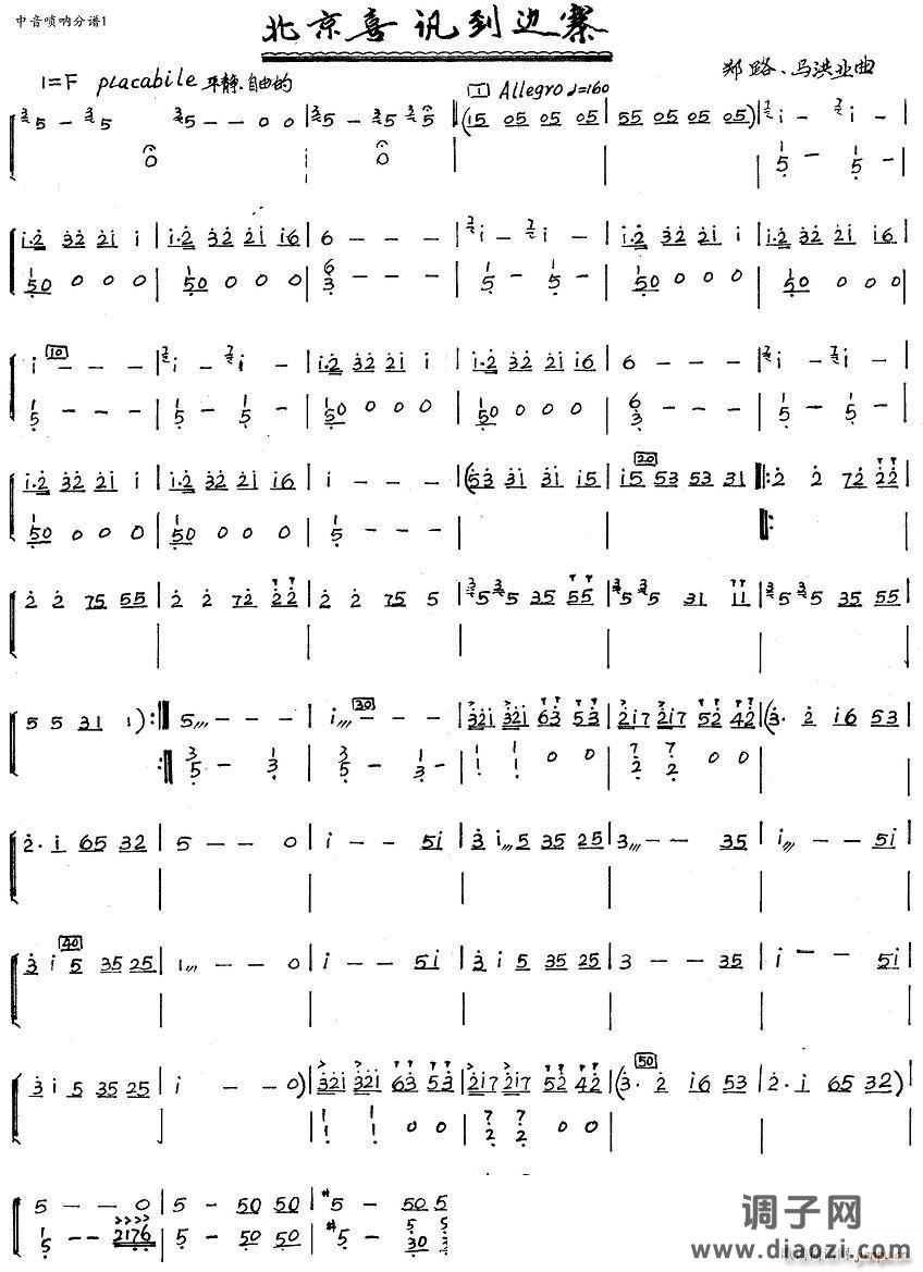 北京喜讯到边寨（中音唢呐分谱）1
