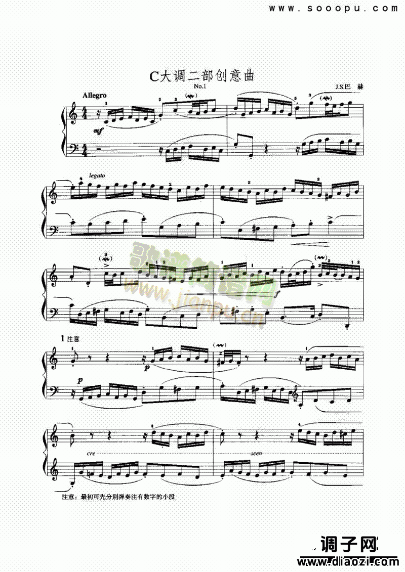 C大调二部创意曲 键盘类 手风琴