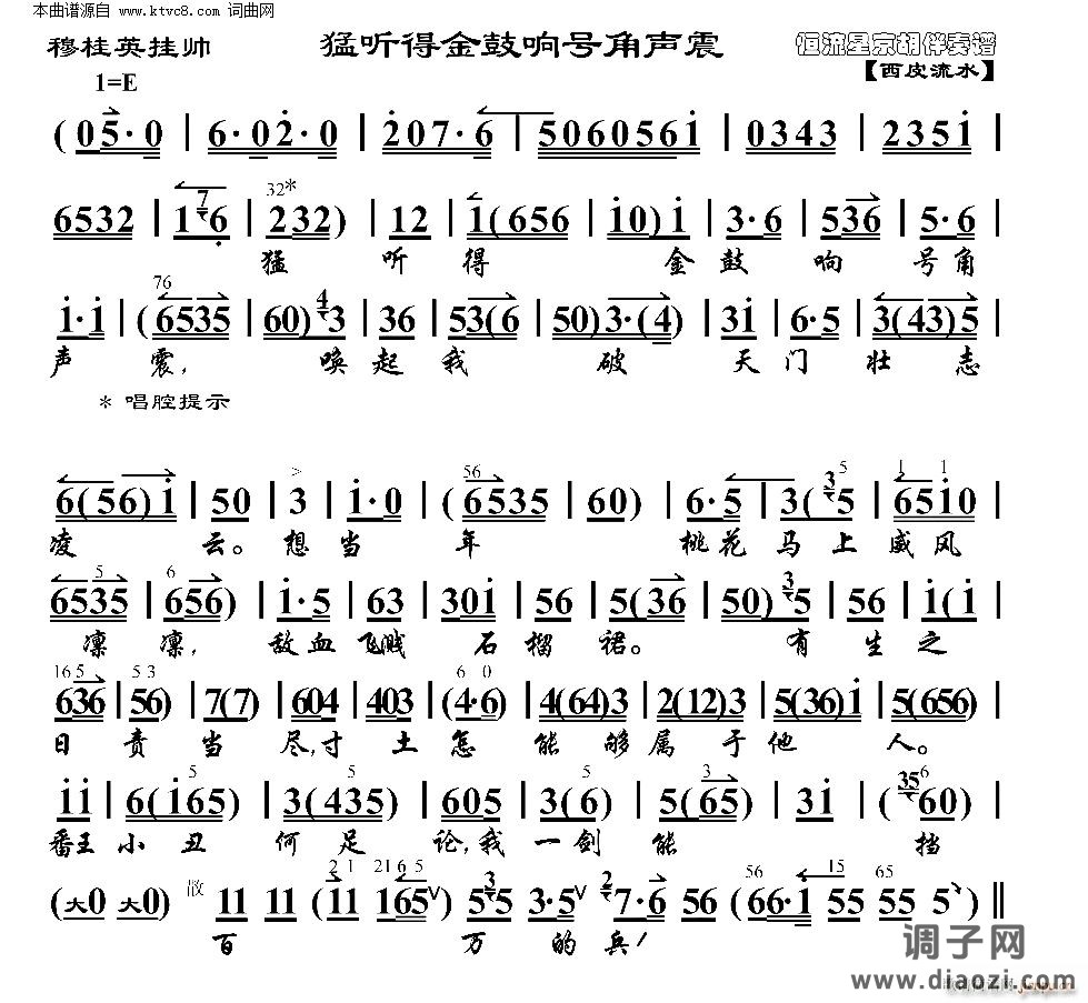 穆桂英挂帅 猛听得金鼓响号角声震(京胡伴奏谱)