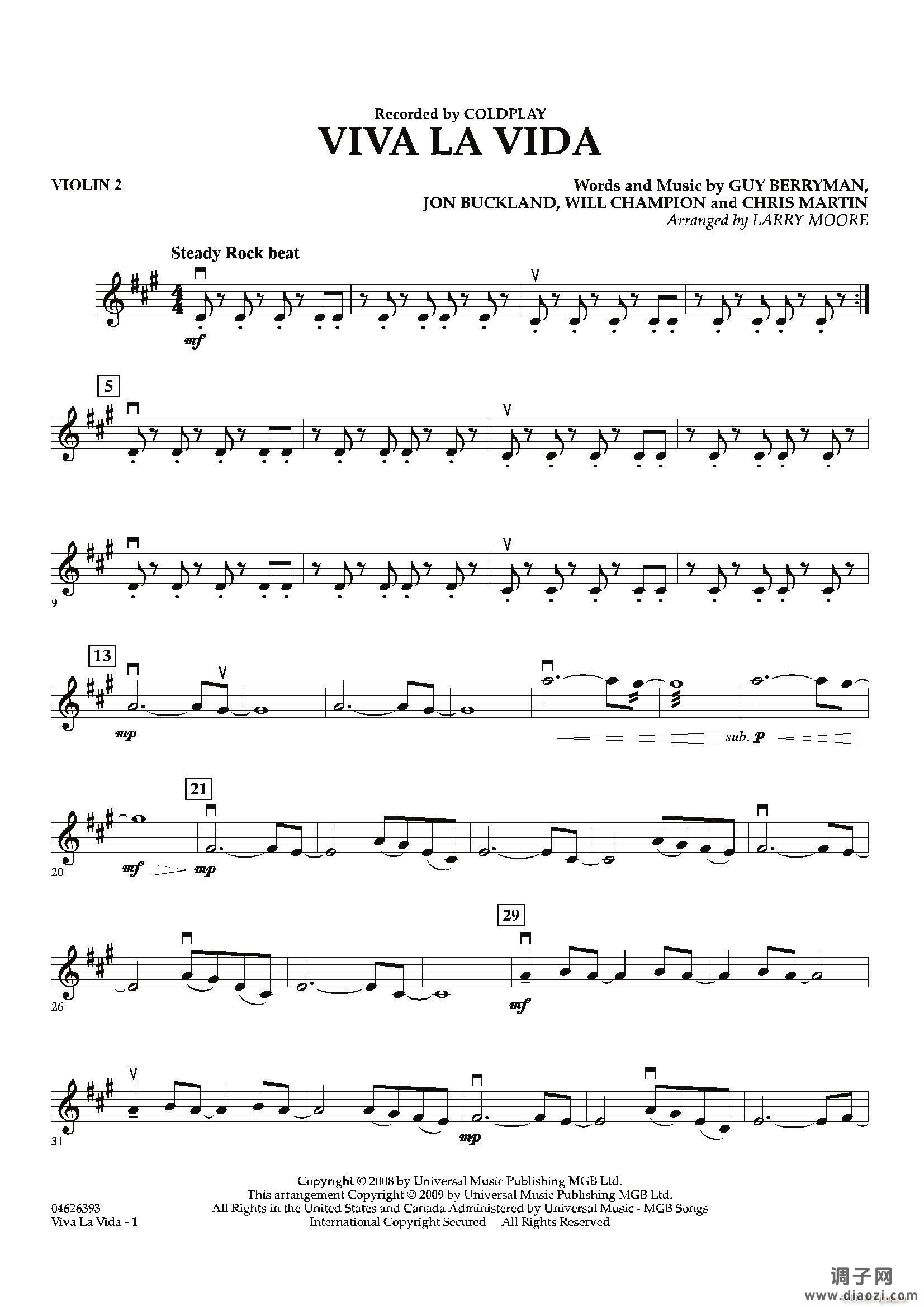 VIVA LA VIDA（第二小提琴分谱）