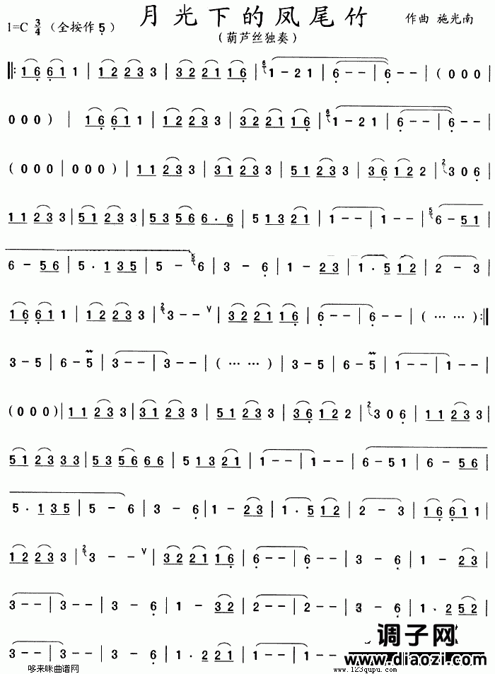月光下的凤尾竹(葫芦丝谱)