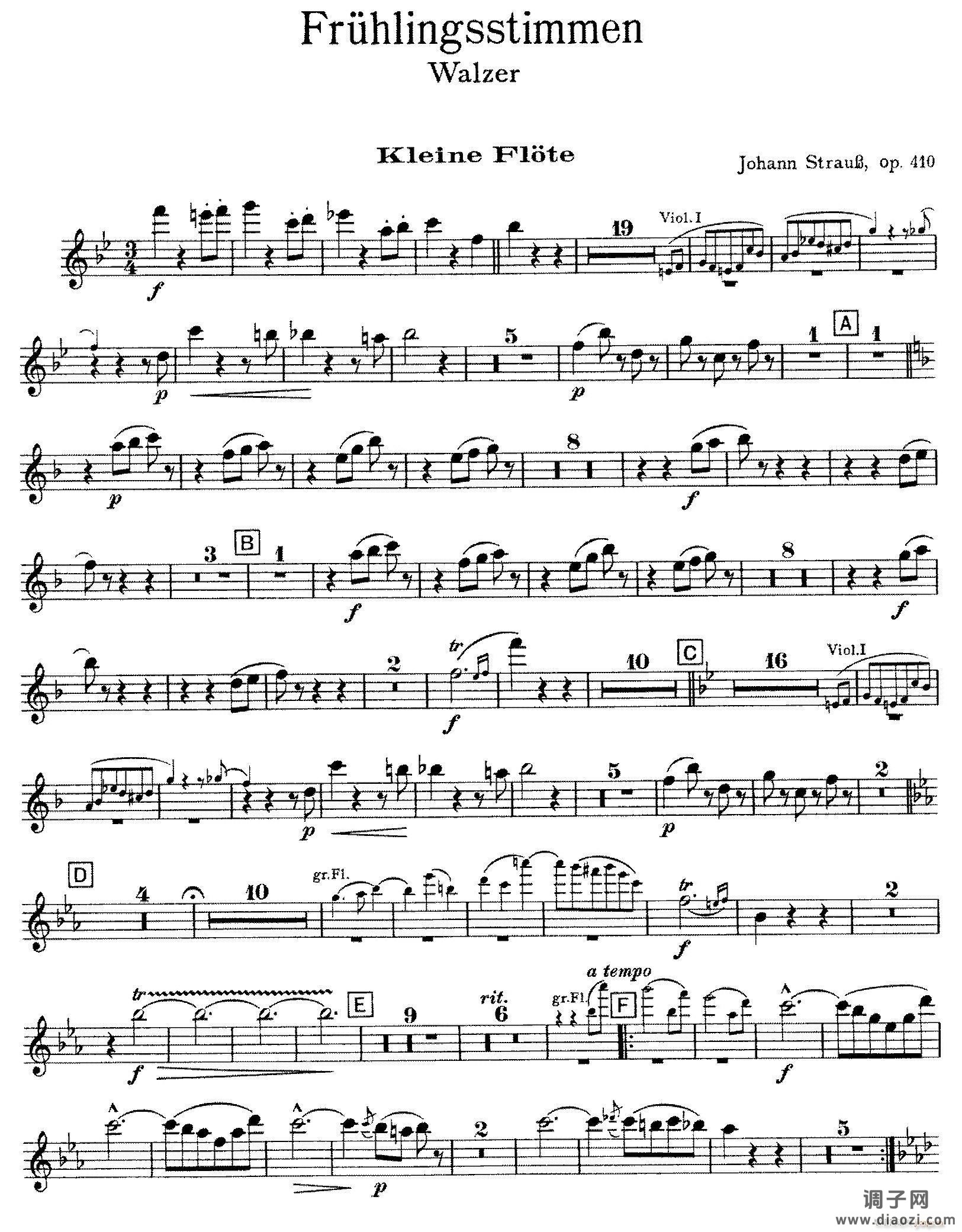 春之声圆舞曲(管弦乐合奏短笛分谱)