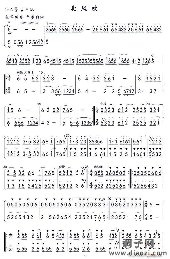 北风吹(笛子二重奏)笛箫谱