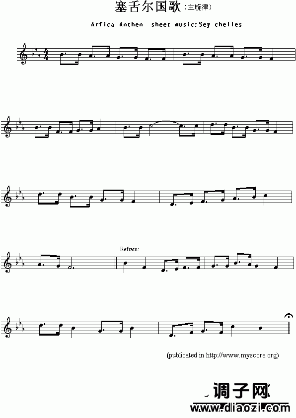 非洲各国国歌：塞舌尔（Arfica Anthem sheet musec:Sey Chelles）