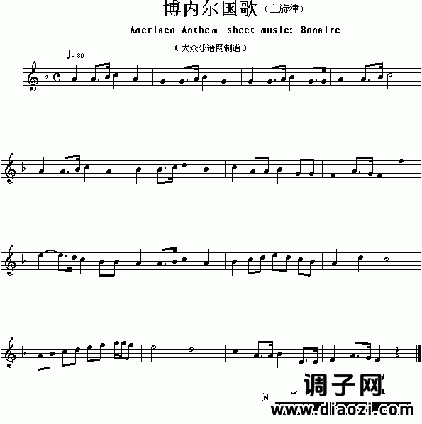 各国国歌：博内尔（Ameriacn Anthem sheet music:Bonaire）