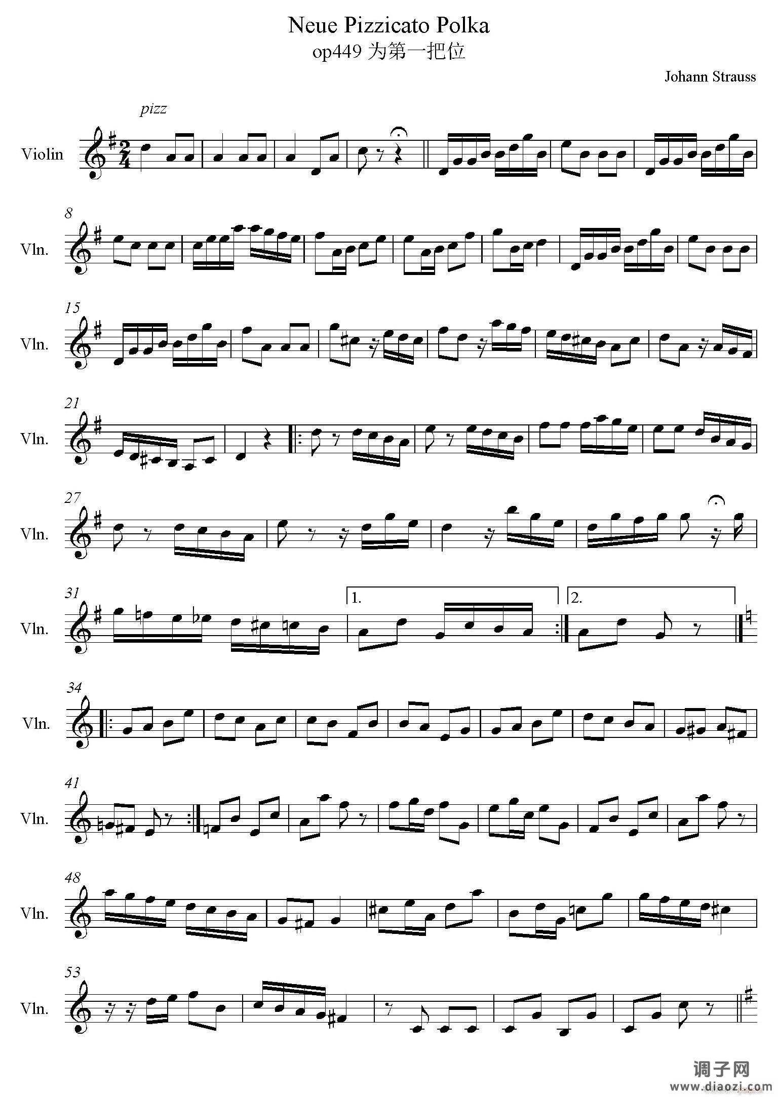 Neue Pizzicato Polka Op 449（新拨弦波尔卡）（第一把位）