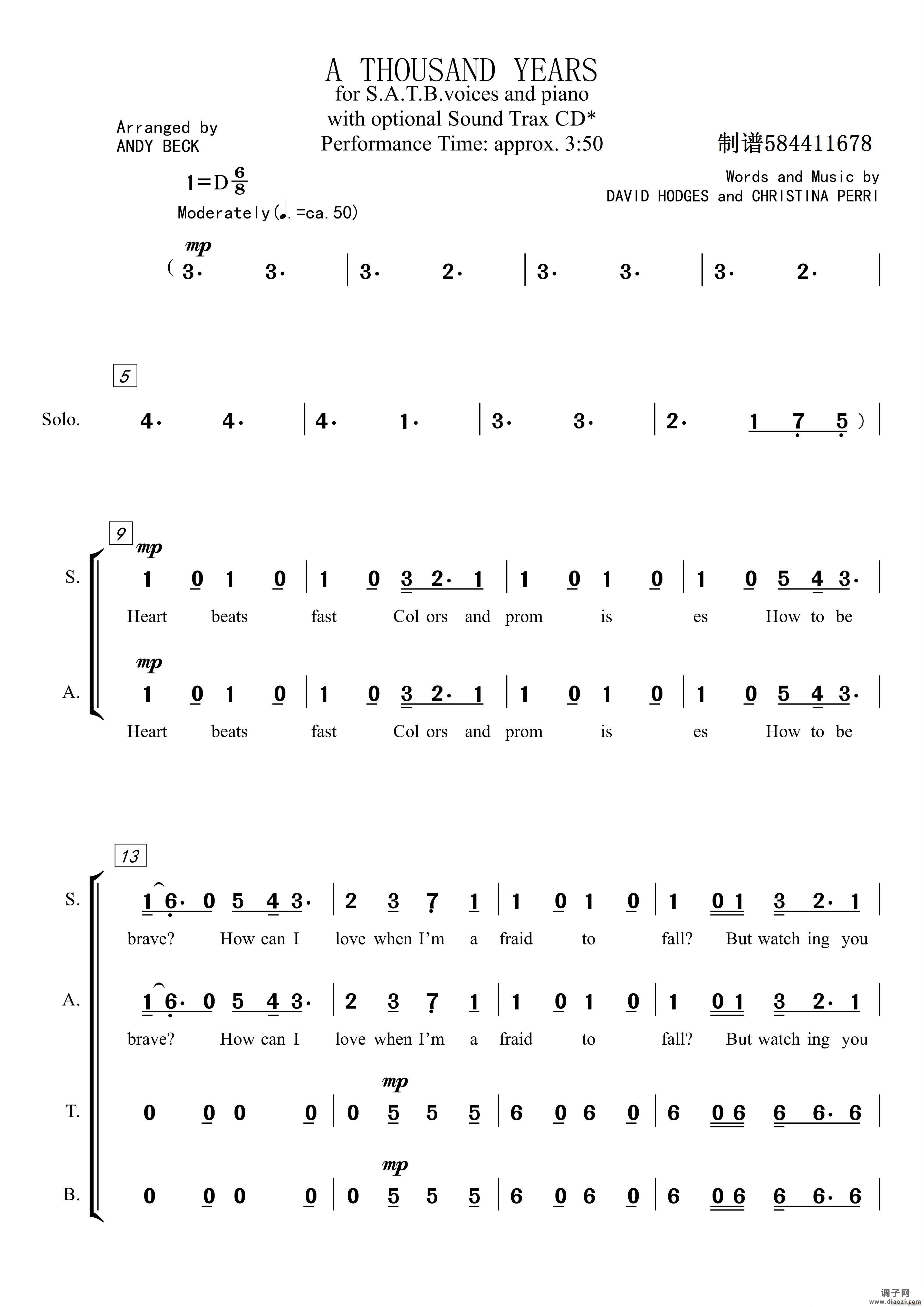 A Thousand Years一千年混声合唱谱