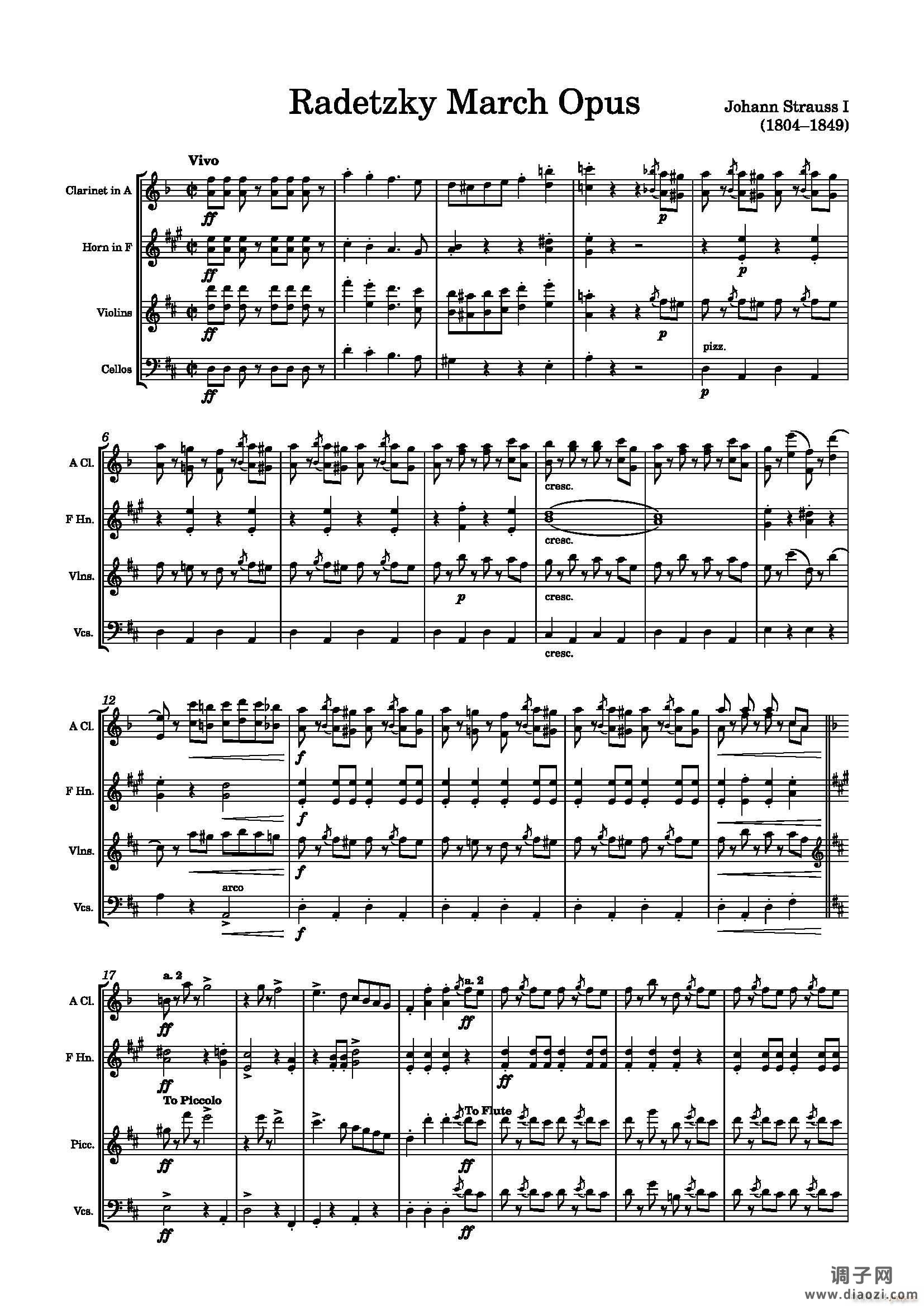 老约翰 施特劳斯 拉德茨基进行曲（混合四重奏）