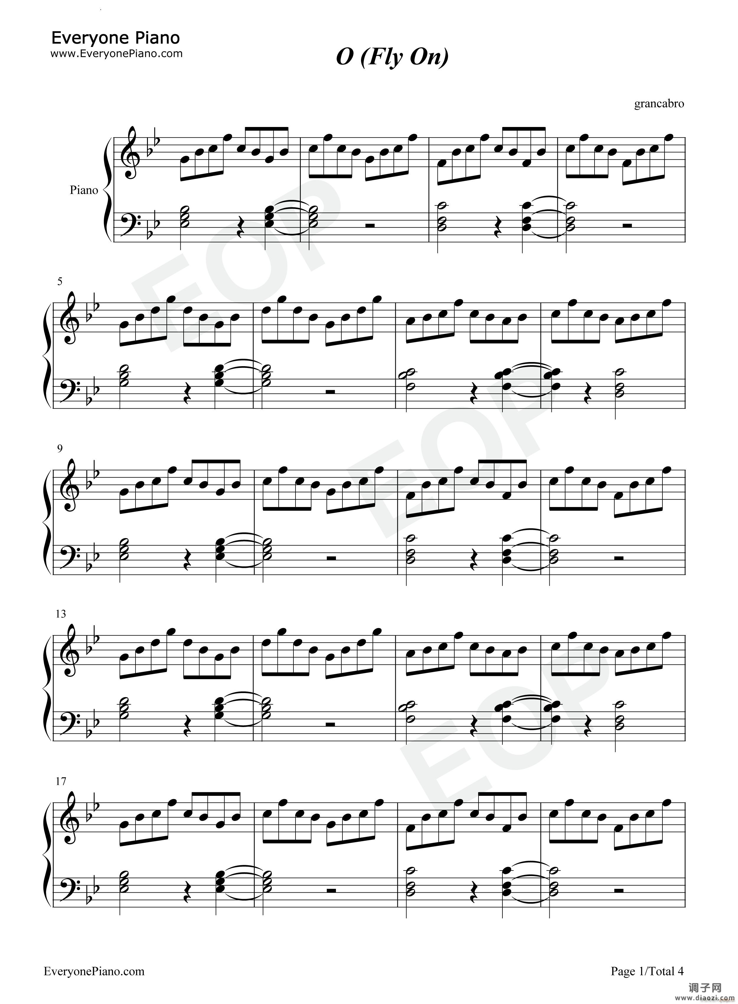 O-Fly On简单伴奏谱