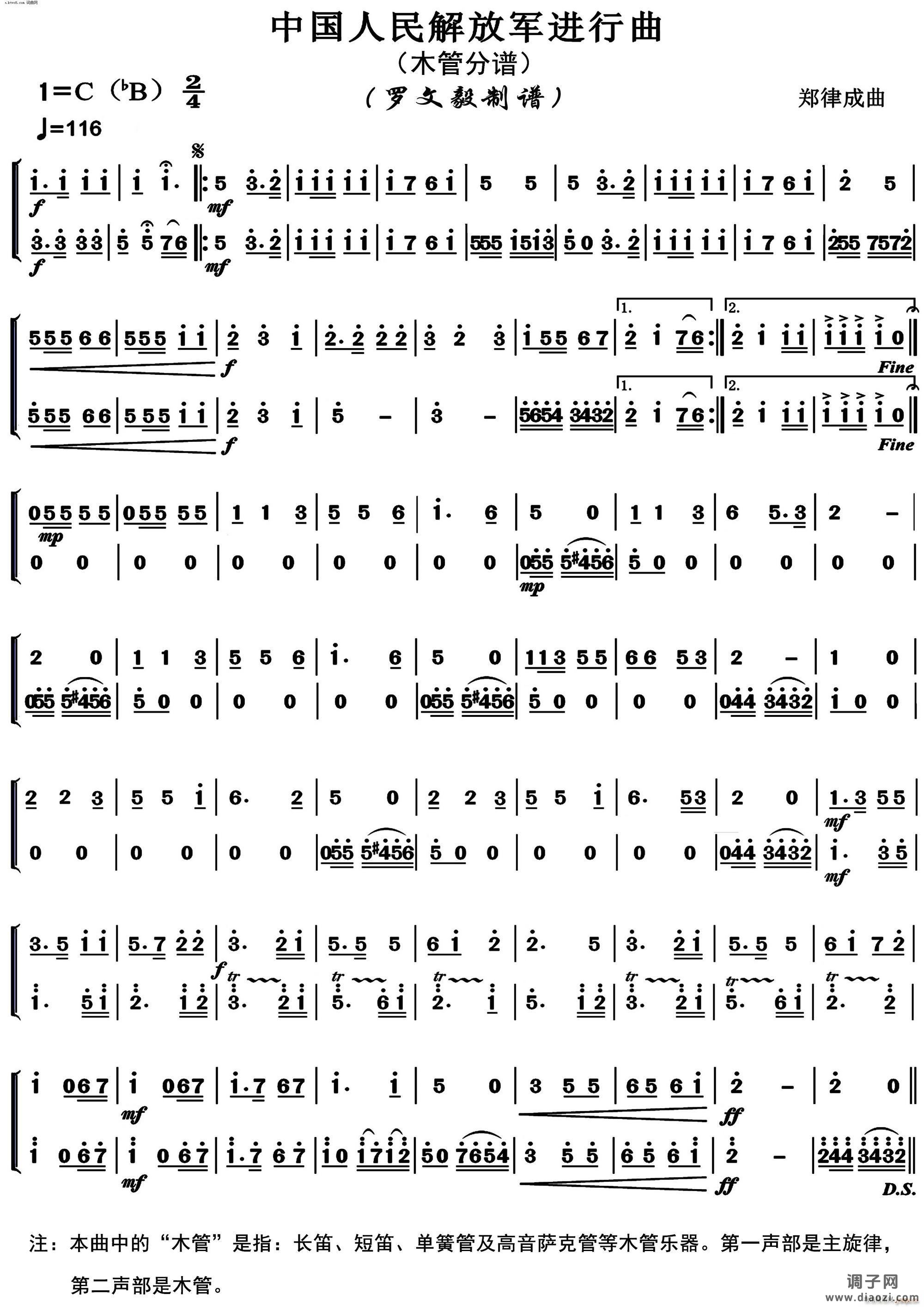 中国人民解放军进行曲（木管分谱）
