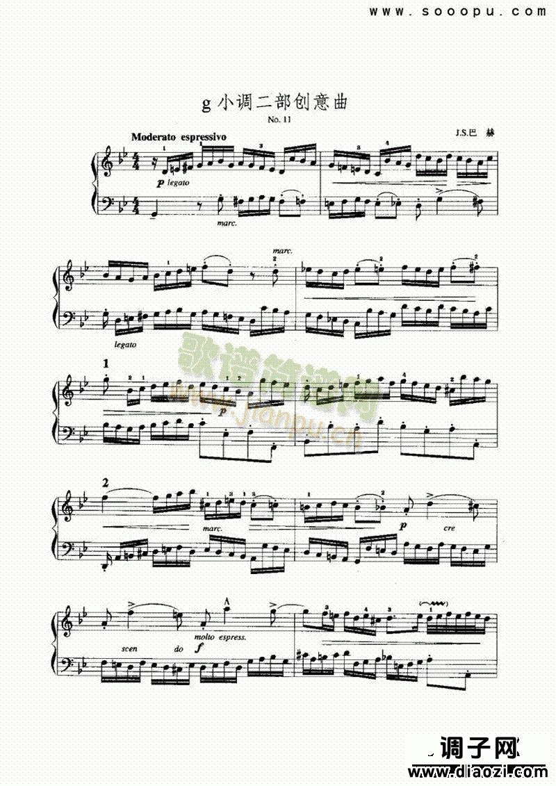 g小调二部创意曲 键盘类 手风琴