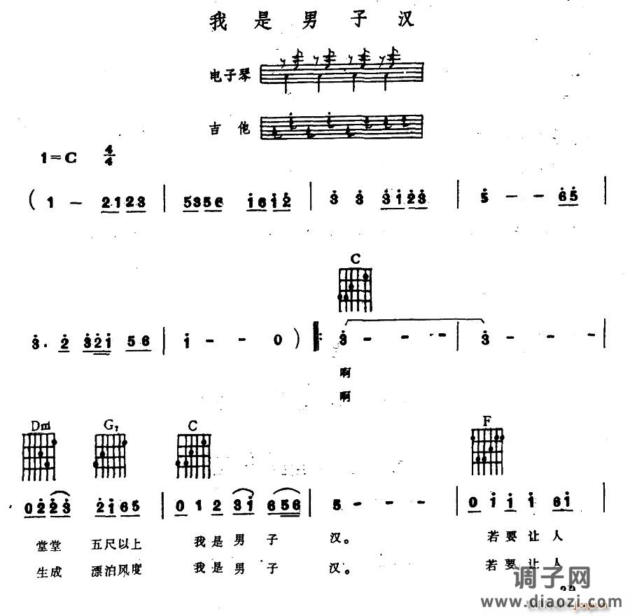 我是男子汉（电子琴吉他弹唱谱）
