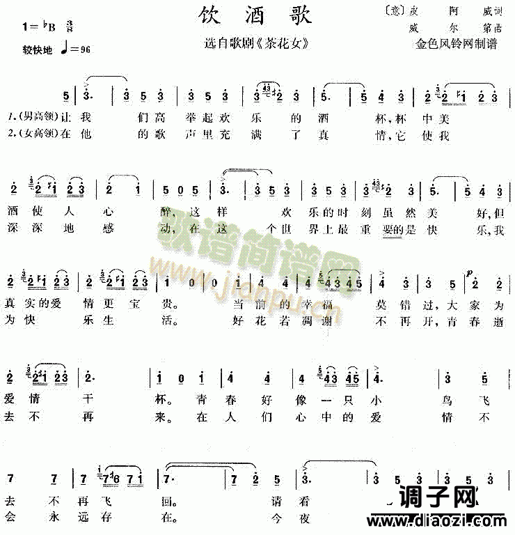 饮酒歌(《茶花女》选曲)