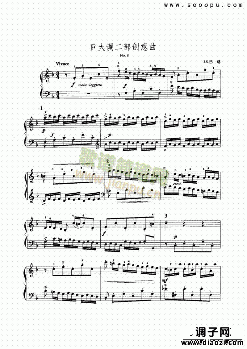 F大调二部创意曲 键盘类 手风琴