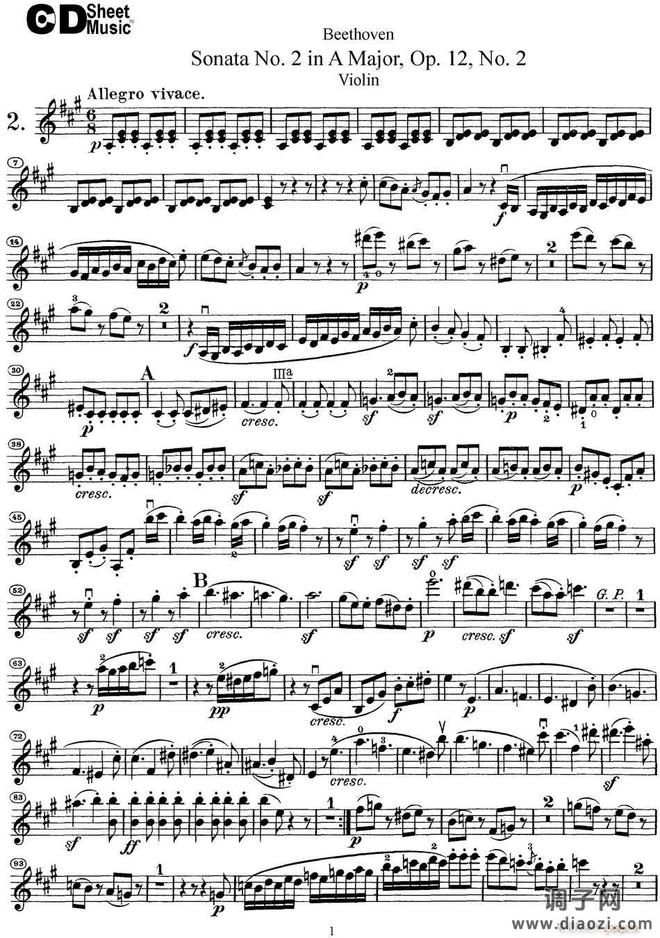 Violin Sonata No 2 in A Major Op 12 No 2