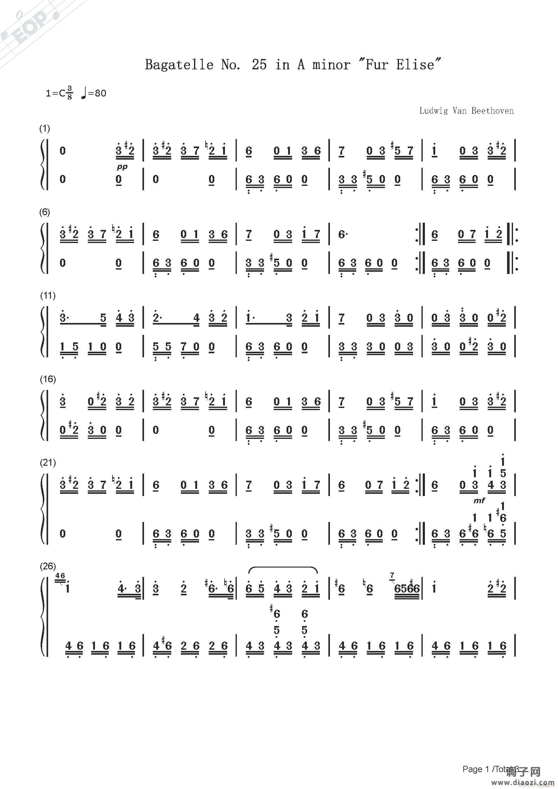 贝多芬 致爱丽丝(钢琴)