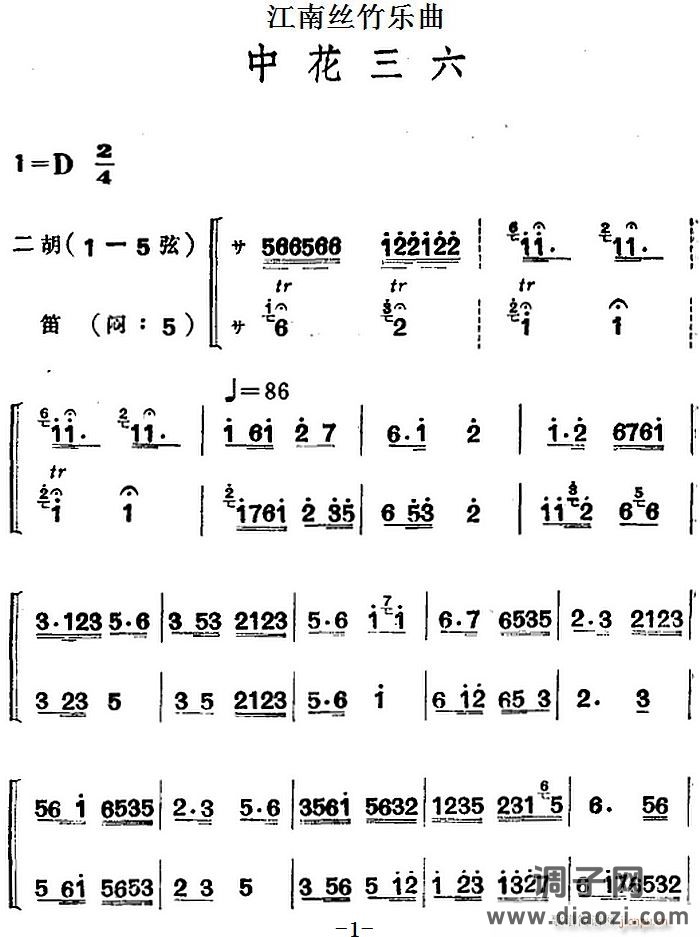 江南丝竹乐曲 中花三六（二胡 笛）