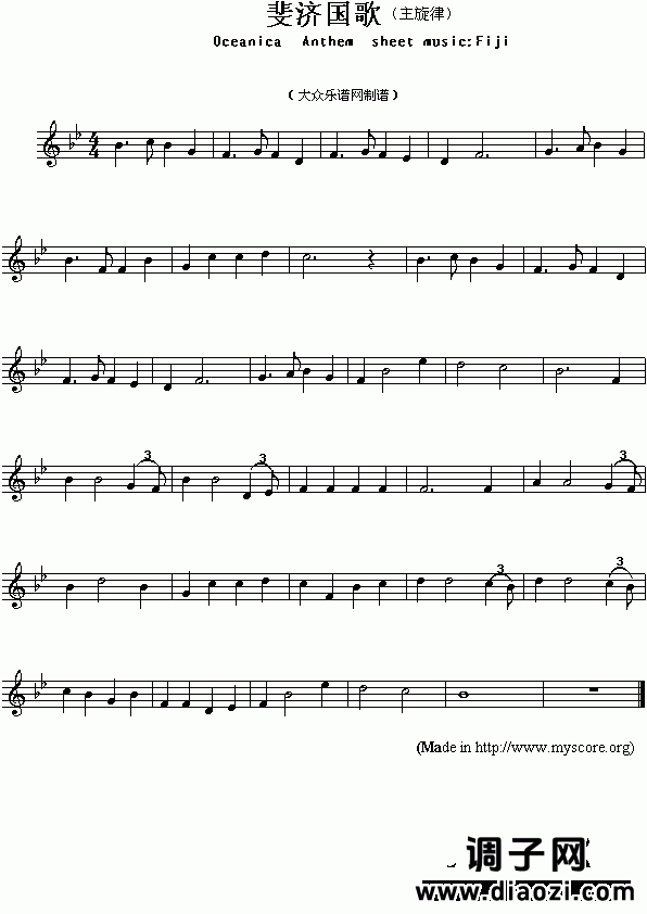 各国国歌：斐济（Ociania Ameriacn Anthem sheet music:Fiji）