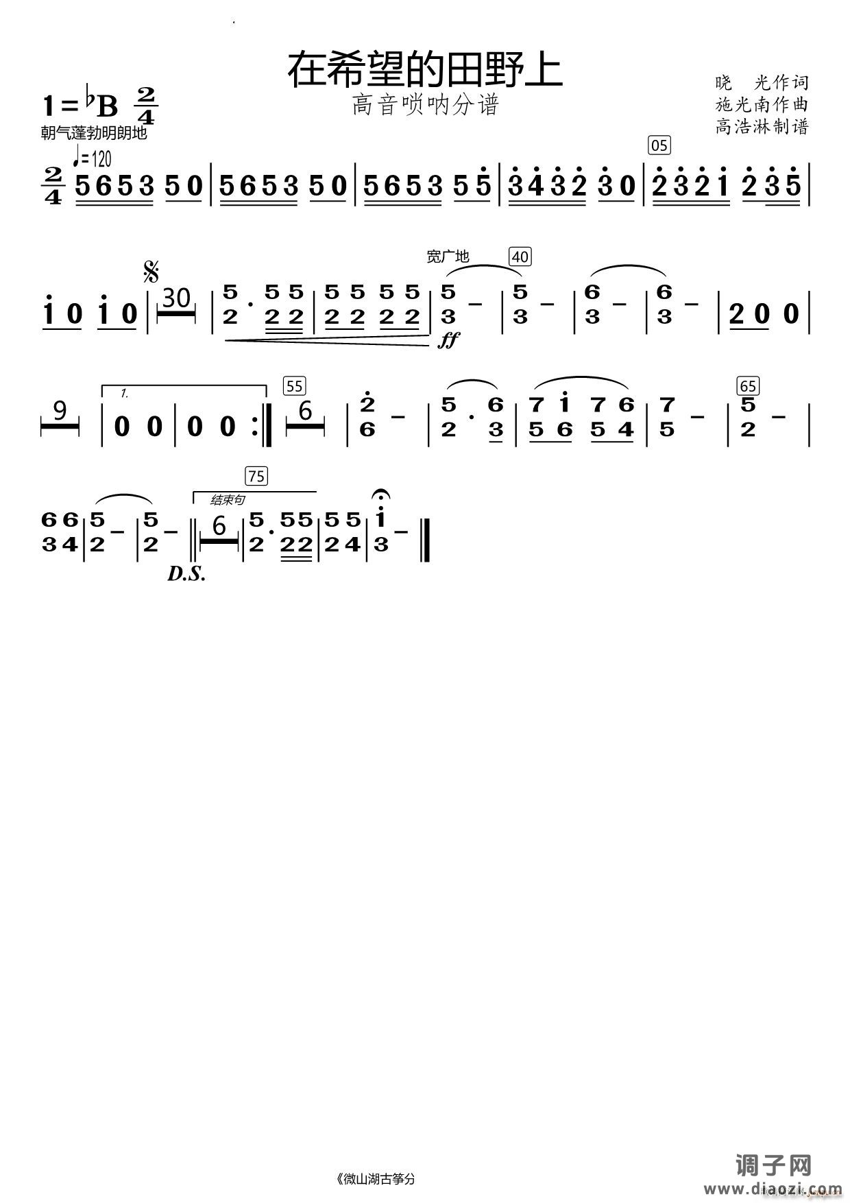 在希望的田野上高音唢呐分谱