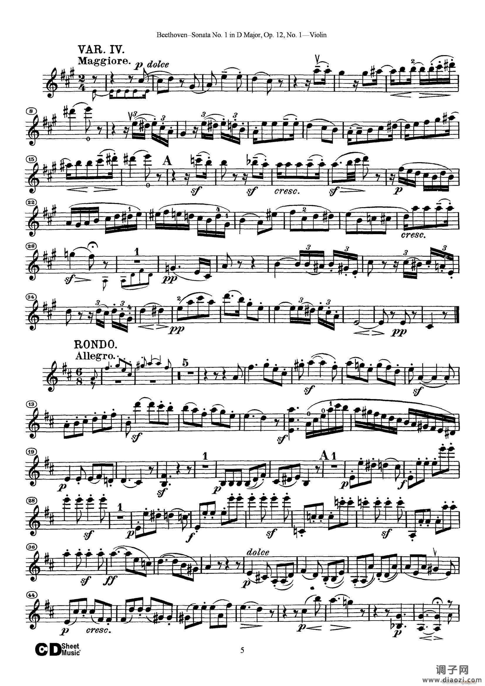 D大调第一小提琴奏鸣曲