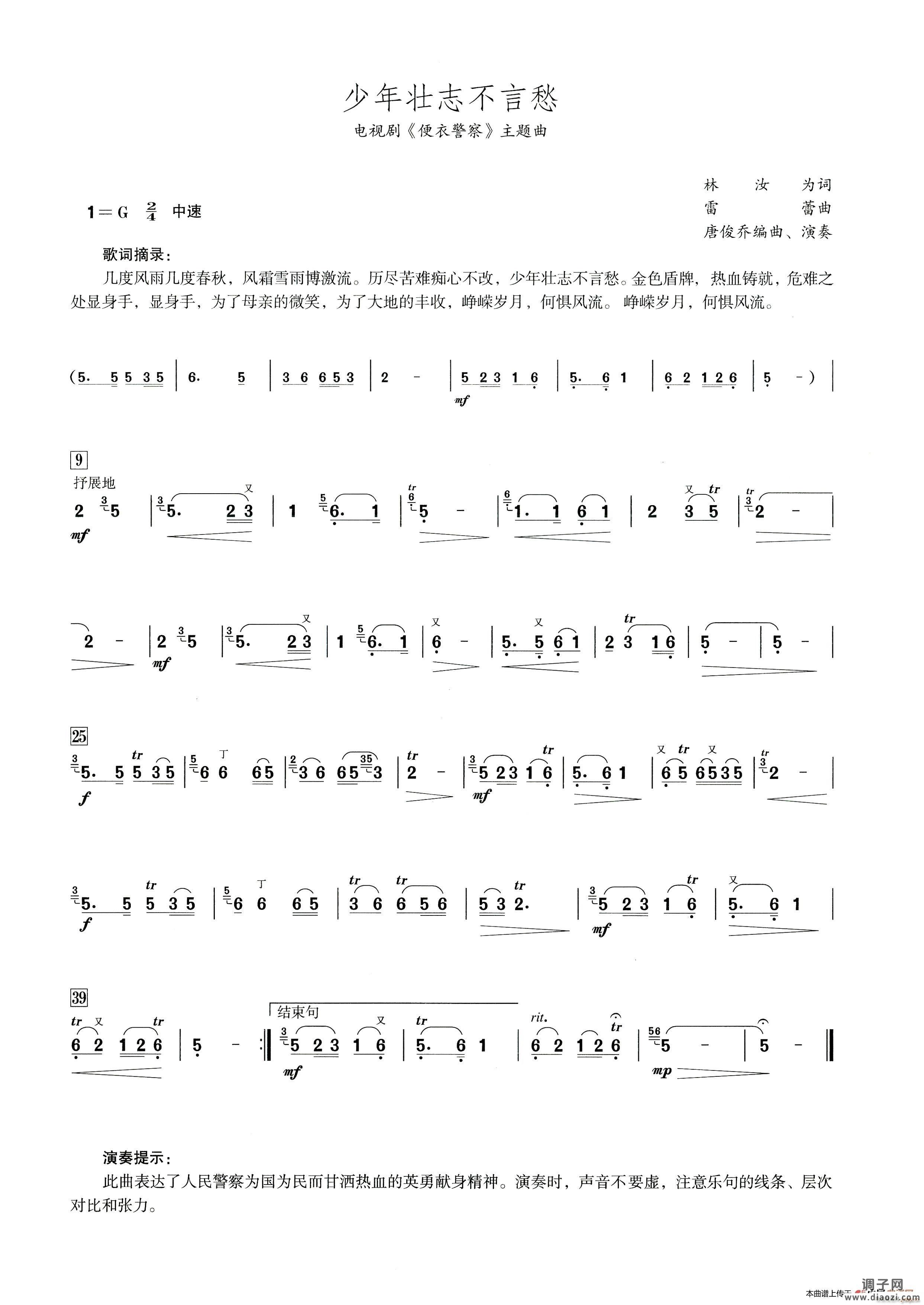 少年壮志不言愁（笛子演奏提示版）