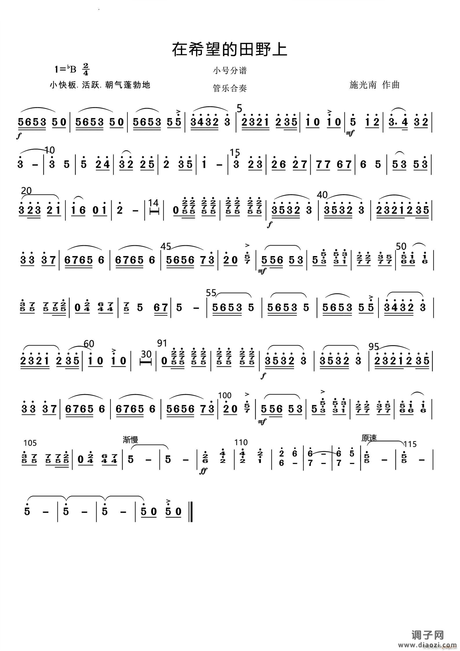 在希望的田野上管乐合奏总谱和分谱