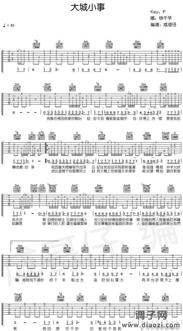 小城大事 （ C调指法原版编配）