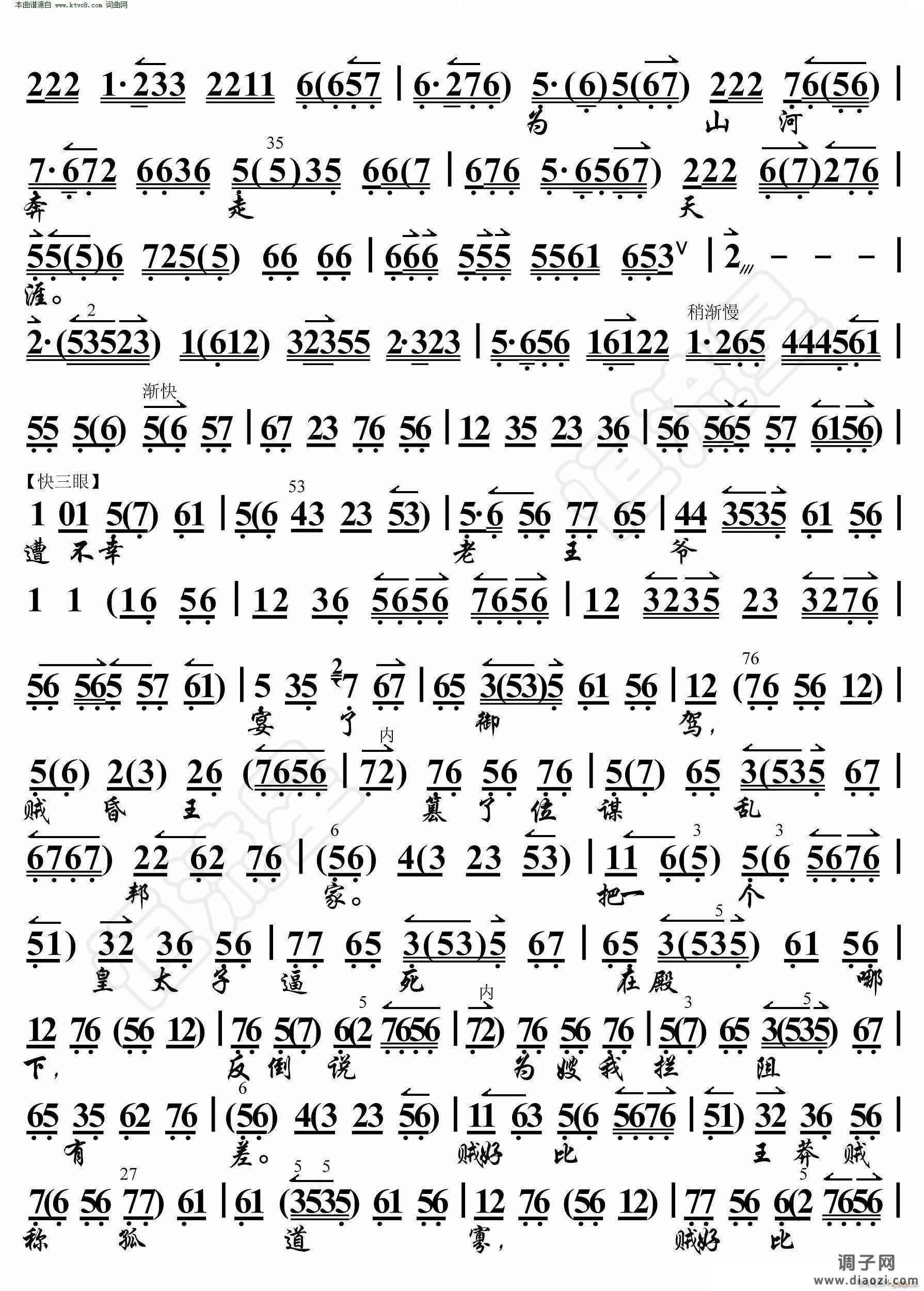 贺后骂殿 有贺后在金殿一声高骂(京胡伴奏谱)