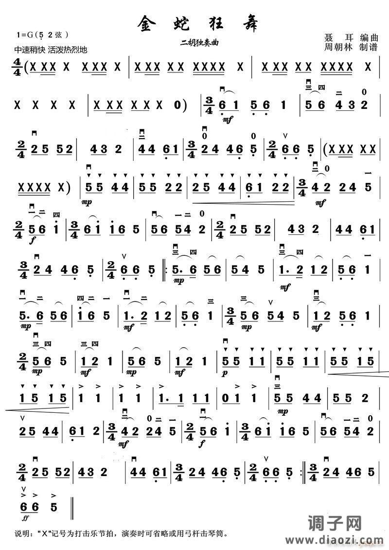 金蛇狂舞（二胡G调伴奏）