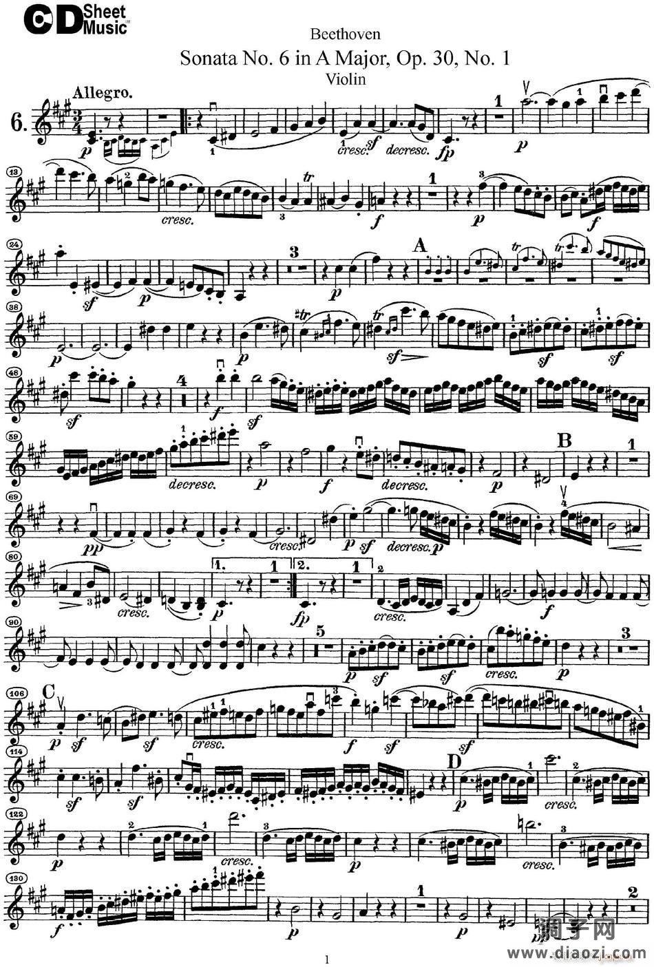 Violin Sonata No 6 in A Major Op 30 No 1