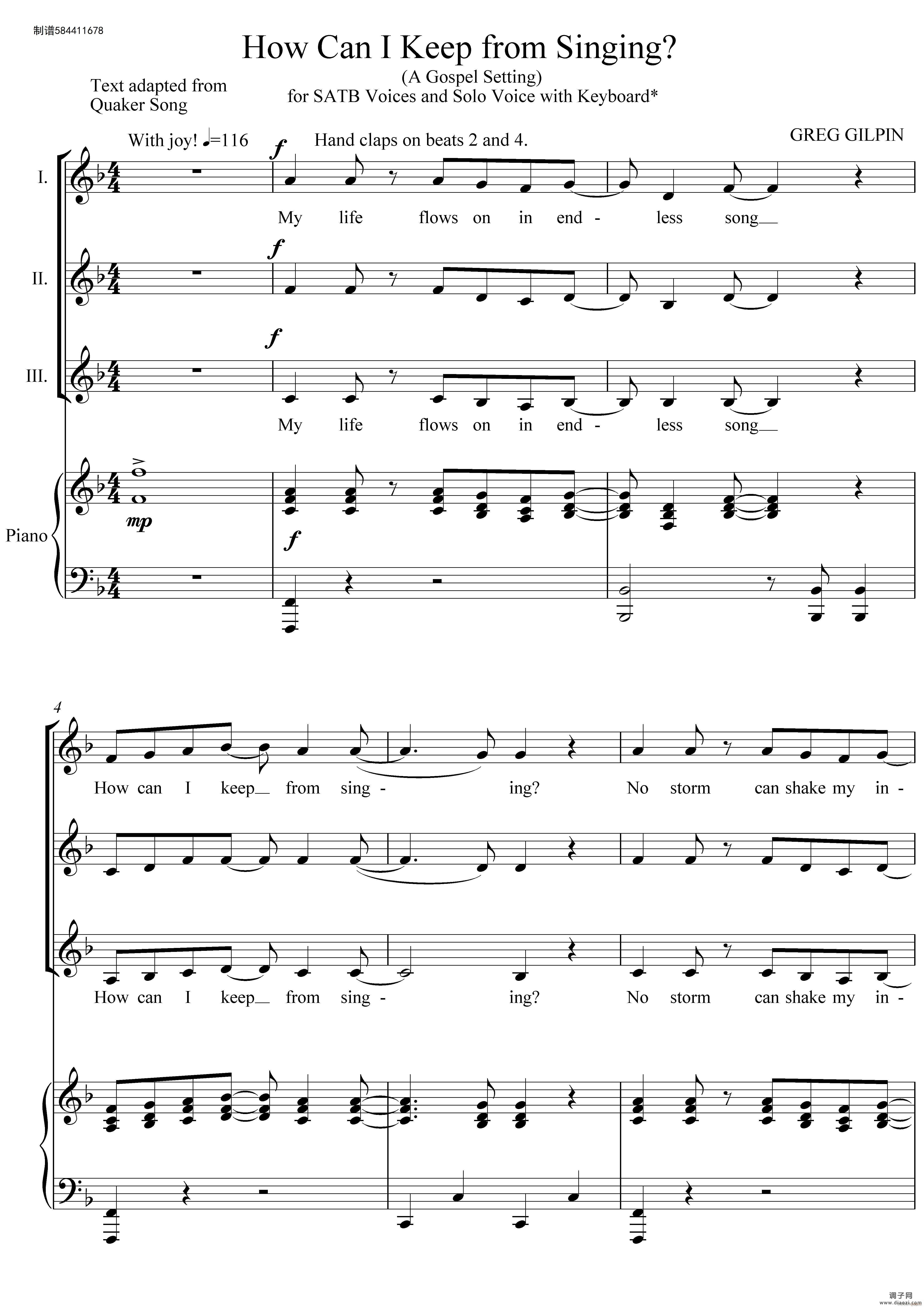 How Can I Keep from Singing合唱谱（三声部）