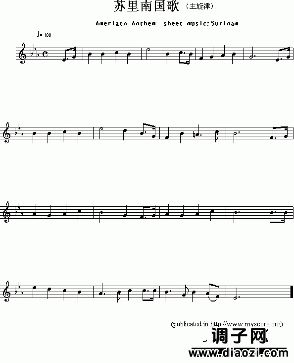 各国国歌：苏里南（Ameriacn Anthem sheet music:Surinam）