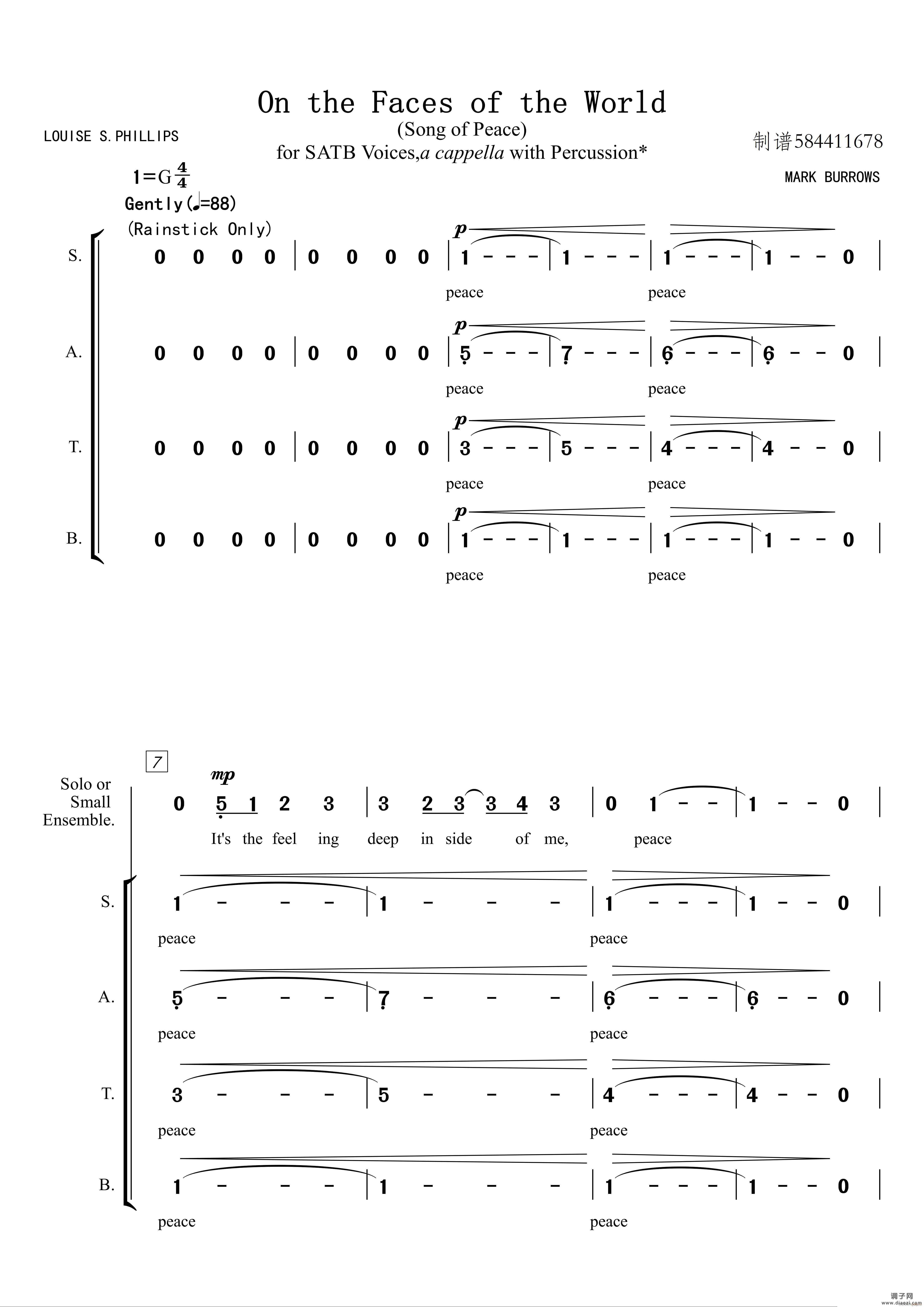 On the Faces of the World混声四部合唱谱